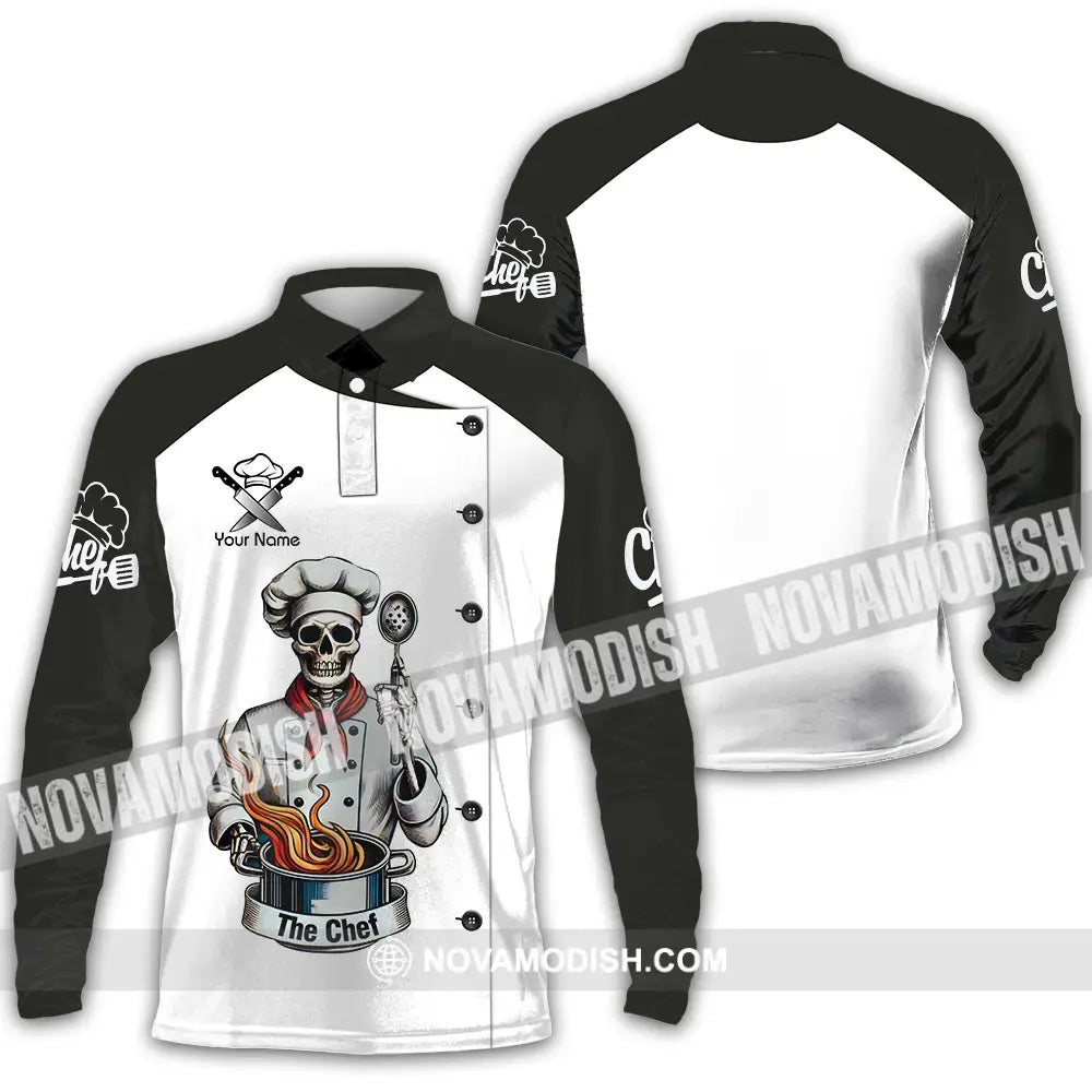 Unisex Shirt - Custom Name Shirt The Skull Chef Long Sleeve Polo / S T-shirt
