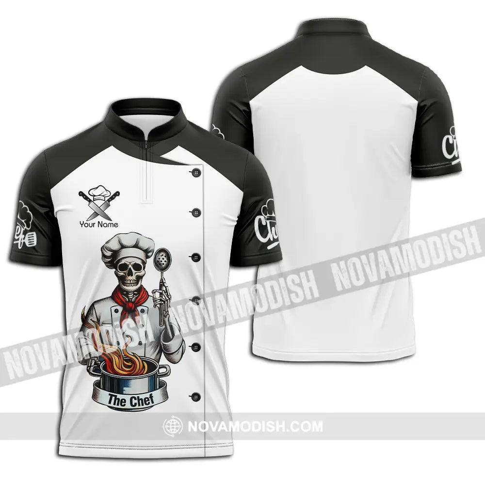 Unisex Shirt - Custom Name Shirt The Skull Chef Zipper Polo Shirt / S T-shirt