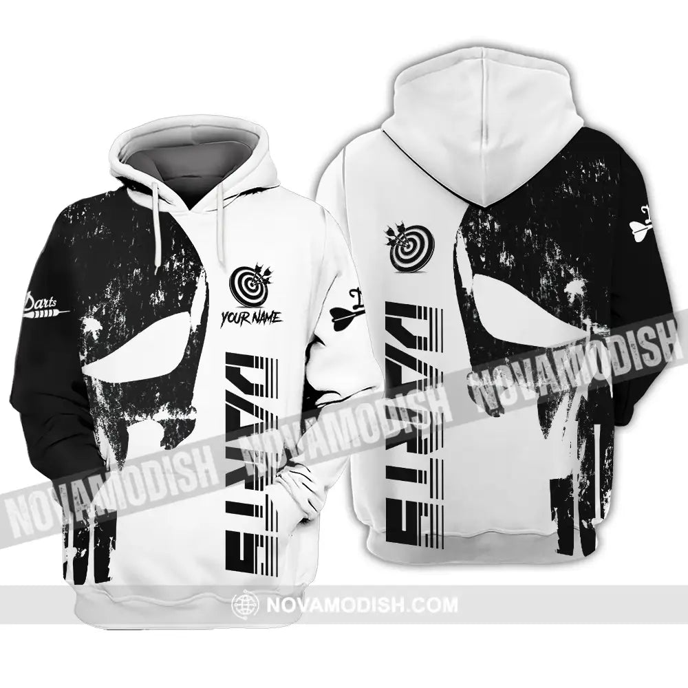 Unisex Shirt - Custom Name The Skull Darts Black And White Sport Shirt Hoodie / S T-shirt