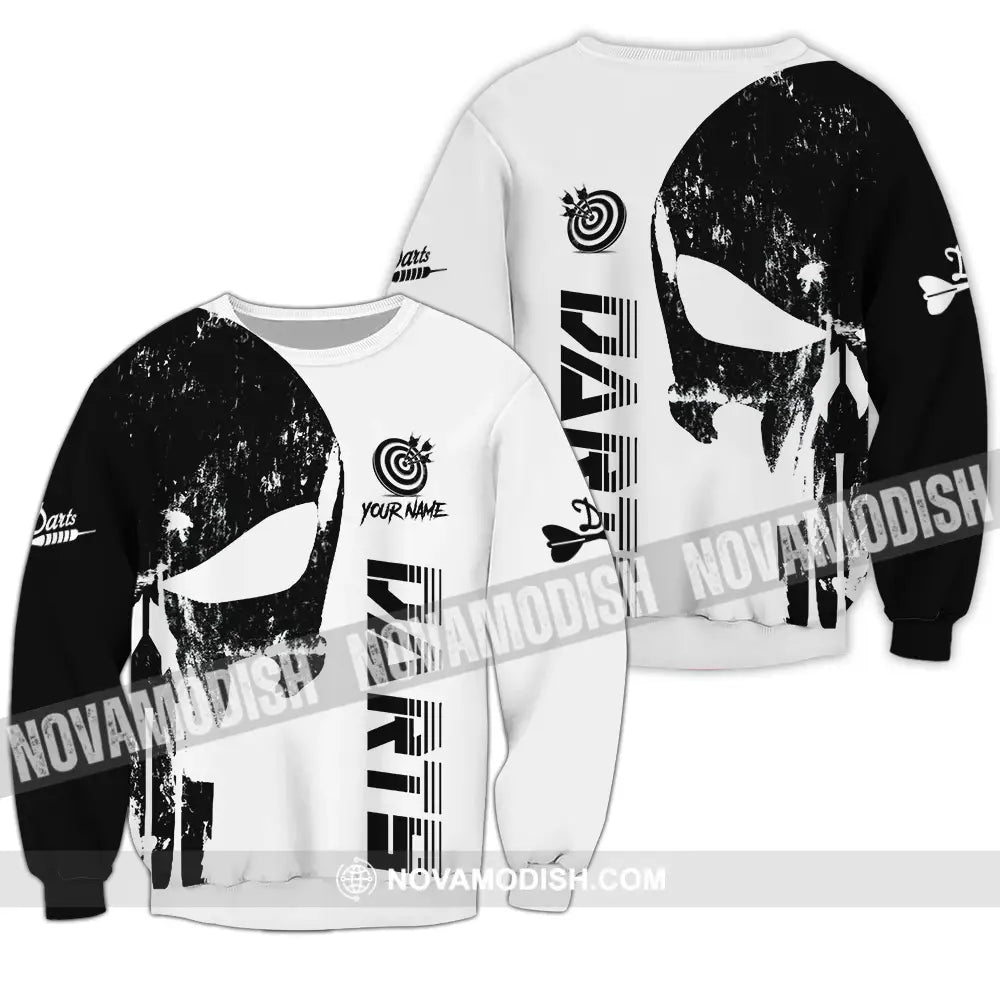 Unisex Shirt - Custom Name The Skull Darts Black And White Sport Shirt Long Sleeve / S T-shirt