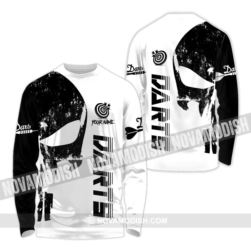 Unisex Shirt - Custom Name The Skull Darts Black And White Sport Shirt Long Sleeve Shirt / S T-shirt