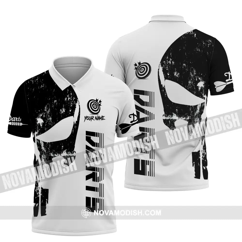 Unisex Shirt - Custom Name The Skull Darts Black And White Sport Shirt Polo Shirt / S T-shirt