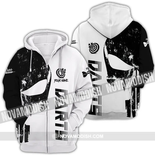 Unisex Shirt - Custom Name The Skull Darts Black And White Sport Shirt Zipper Hoodie / S T-shirt