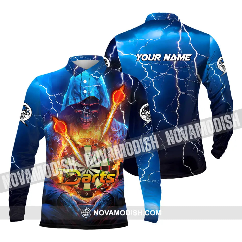 Unisex Shirt - Custom Name The Skull Darts Sport Shirt Fire And Ice Darts Long Sleeve Polo / S T-shirt