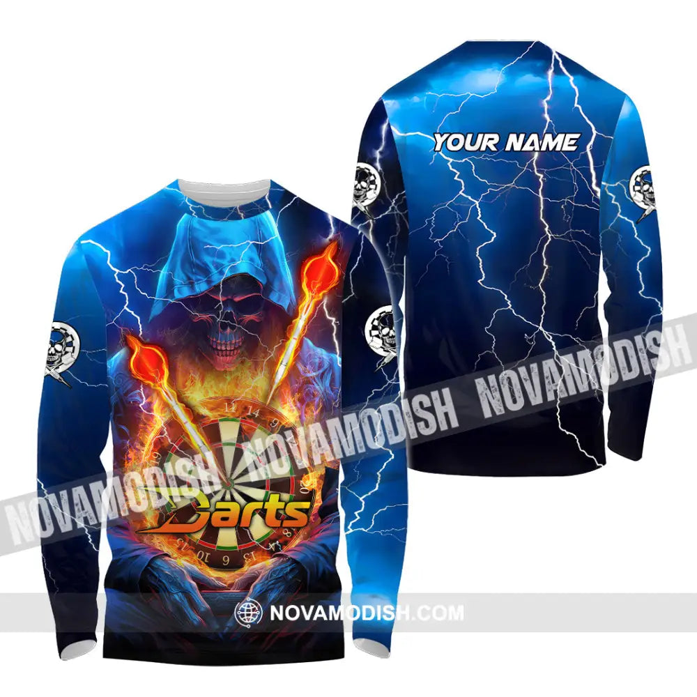 Unisex Shirt - Custom Name The Skull Darts Sport Shirt Fire And Ice Darts Long Sleeve Shirt / S T-shirt