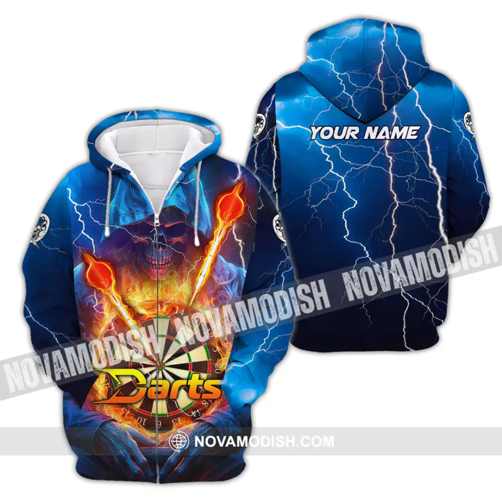 Unisex Shirt - Custom Name The Skull Darts Sport Shirt Fire And Ice Darts Zipper Hoodie / S T-shirt