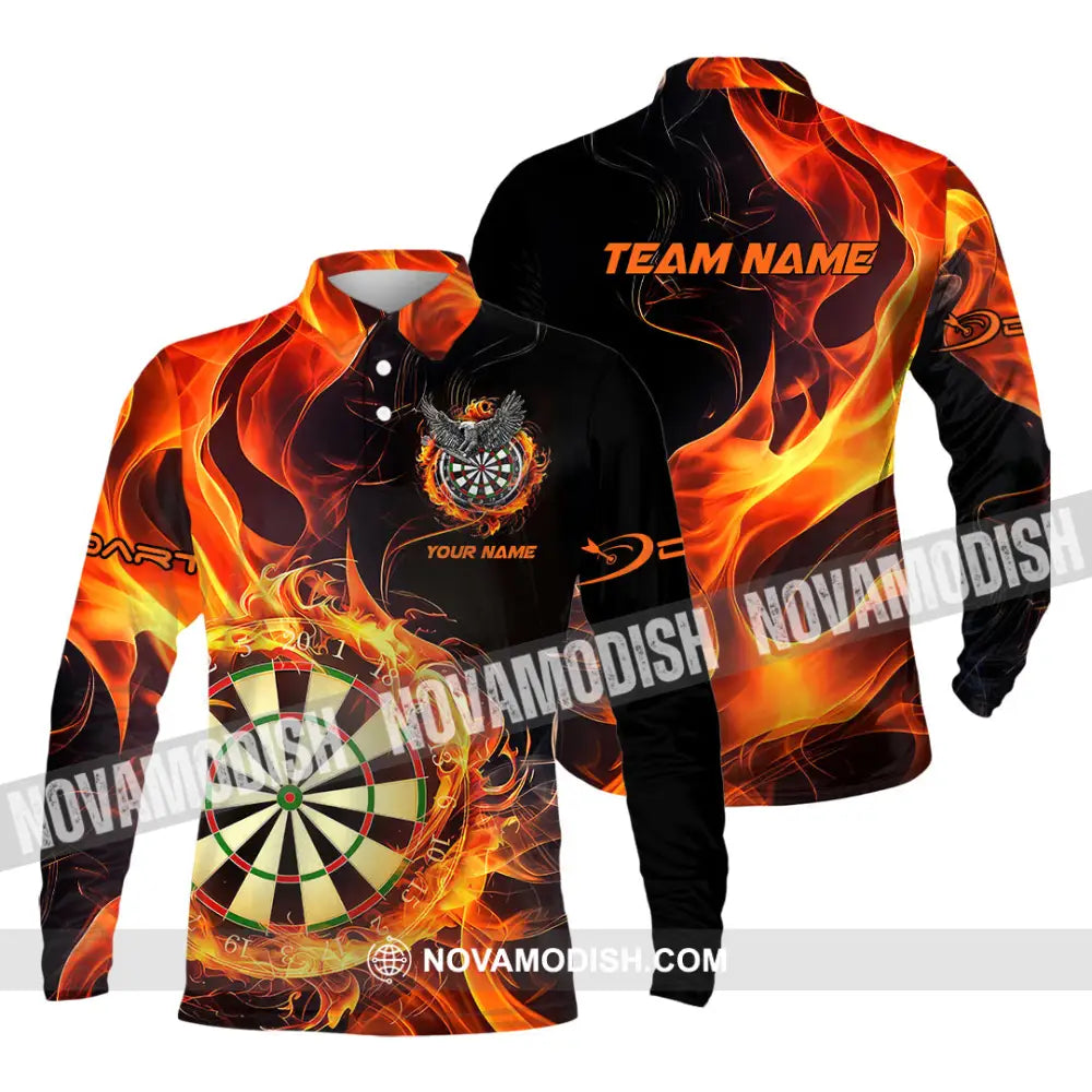 Unisex Shirt - Custom Name The Skull Darts Sport Shirt Fire Darts Long Sleeve Polo / S T-shirt