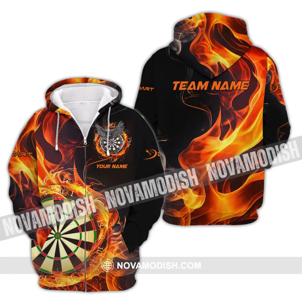 Unisex Shirt - Custom Name The Skull Darts Sport Shirt Fire Darts Zipper Hoodie / S T-shirt