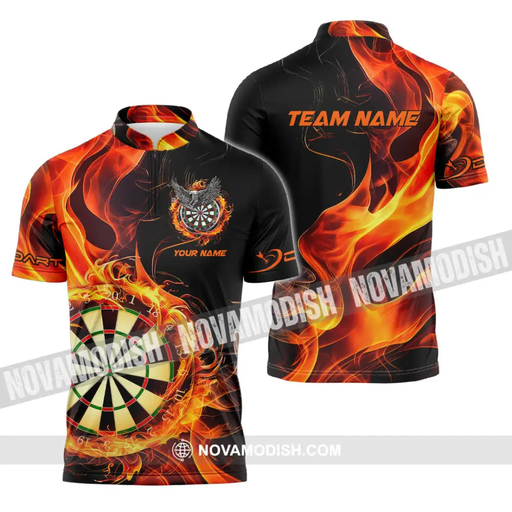 Unisex Shirt - Custom Name The Skull Darts Sport Shirt Fire Darts Zipper Polo Shirt / S T-shirt
