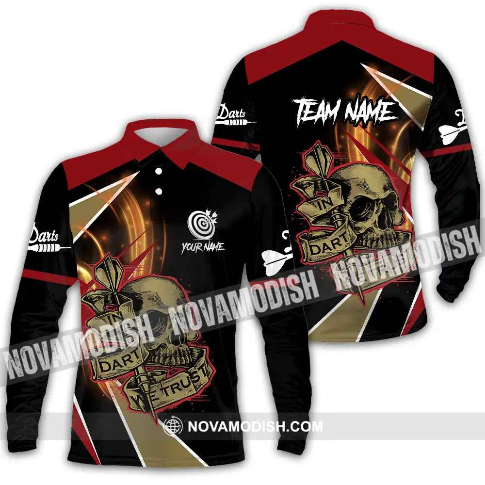 Unisex Shirt - Custom Name The Skull Darts Sport Shirt In Darts We Trust Long Sleeve Polo / S T-shirt