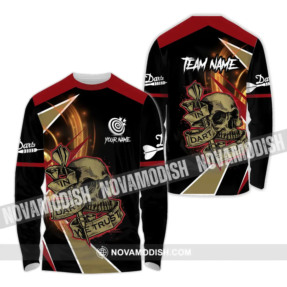 Unisex Shirt - Custom Name The Skull Darts Sport Shirt In Darts We Trust Long Sleeve Shirt / S T-shirt