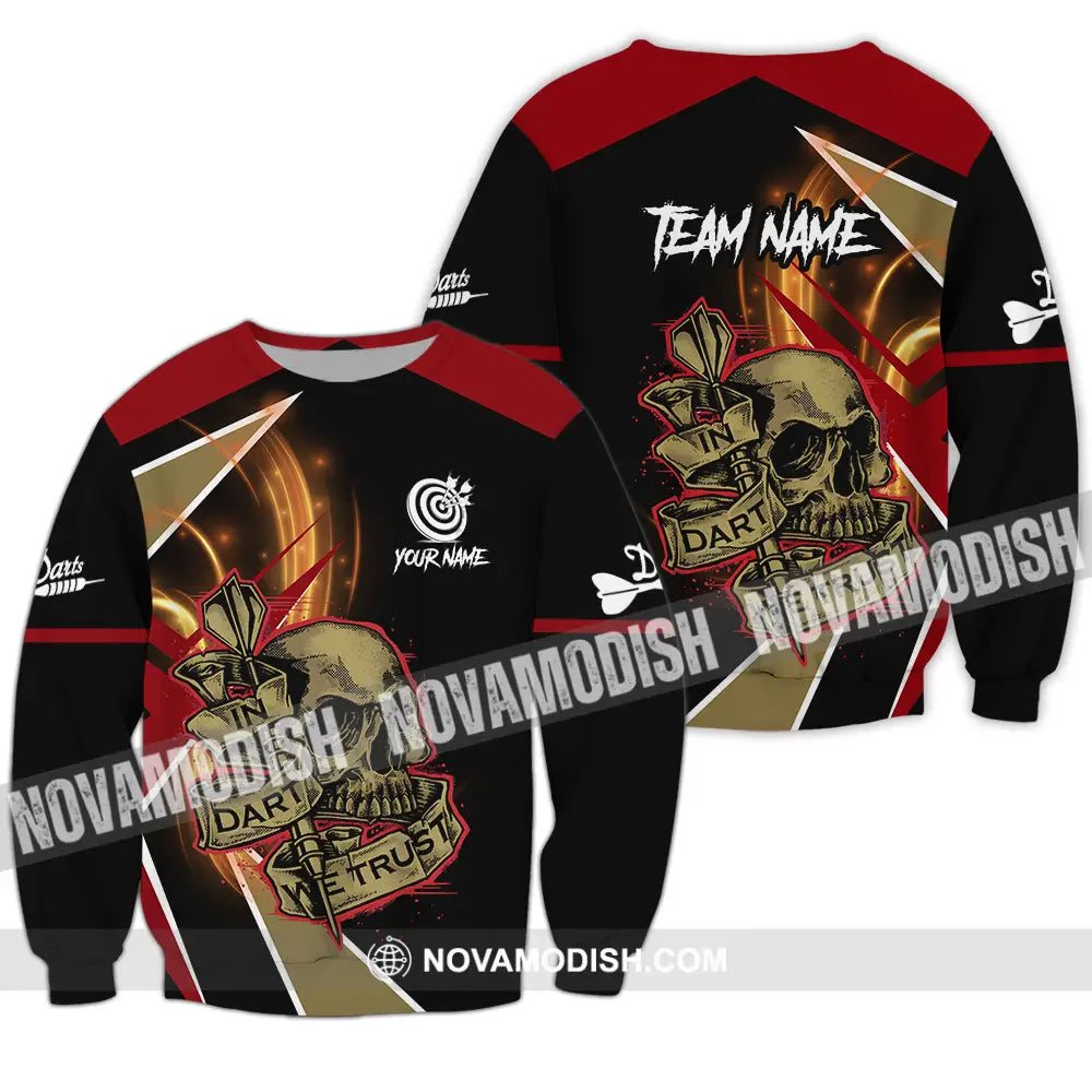 Unisex Shirt - Custom Name The Skull Darts Sport Shirt In Darts We Trust Long Sleeve / S T-shirt