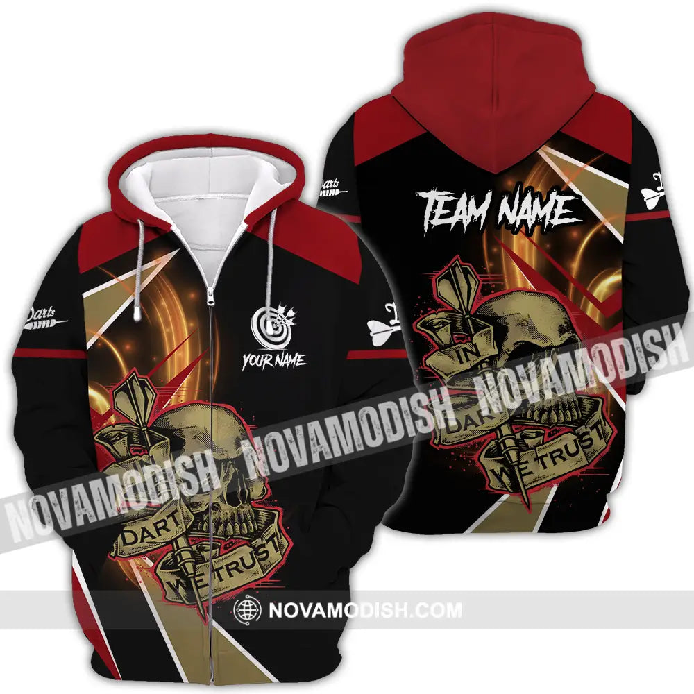Unisex Shirt - Custom Name The Skull Darts Sport Shirt In Darts We Trust Zipper Hoodie / S T-shirt