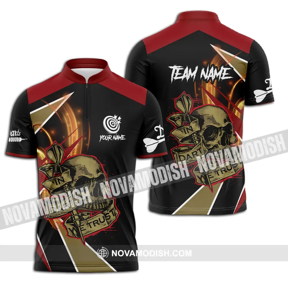 Unisex Shirt - Custom Name The Skull Darts Sport Shirt In Darts We Trust Zipper Polo Shirt / S T-shirt