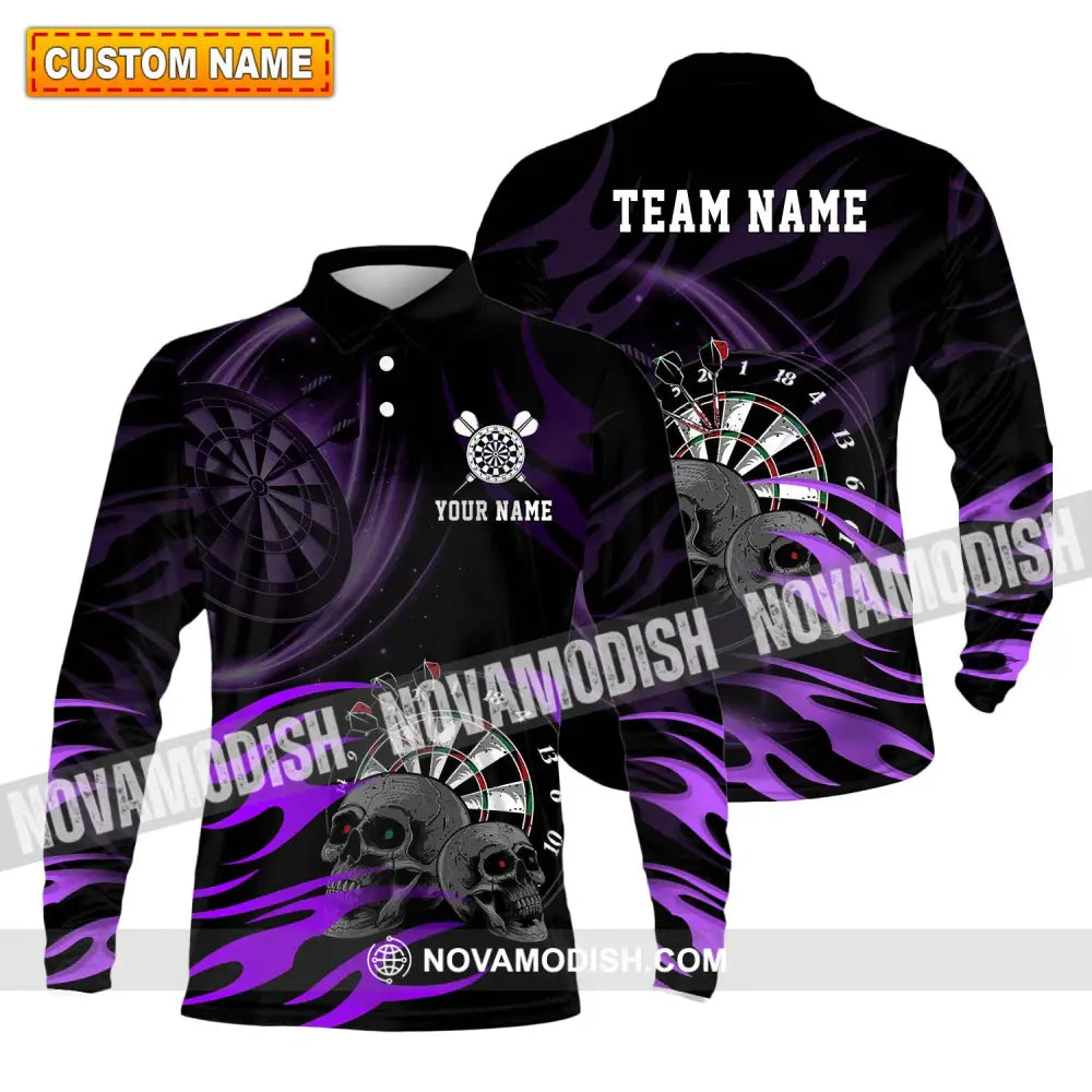 Unisex Shirt - Custom Name The Skull Darts Sport Shirt Long Sleeve Polo / S T-shirt