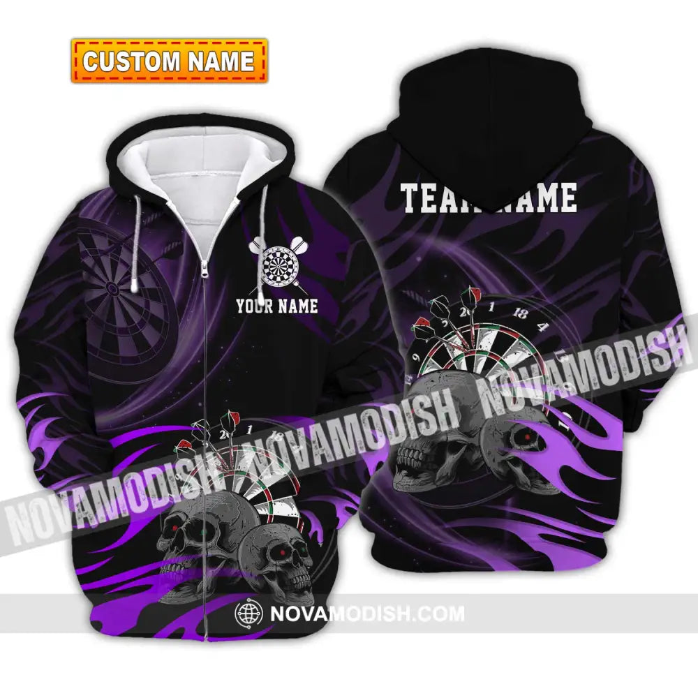 Unisex Shirt - Custom Name The Skull Darts Sport Shirt Zipper Hoodie / S T-shirt