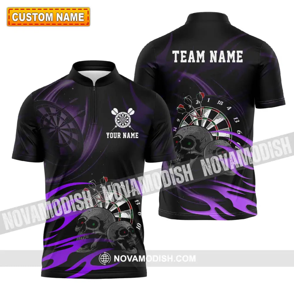 Unisex Shirt - Custom Name The Skull Darts Sport Shirt Zipper Polo Shirt / S T-shirt