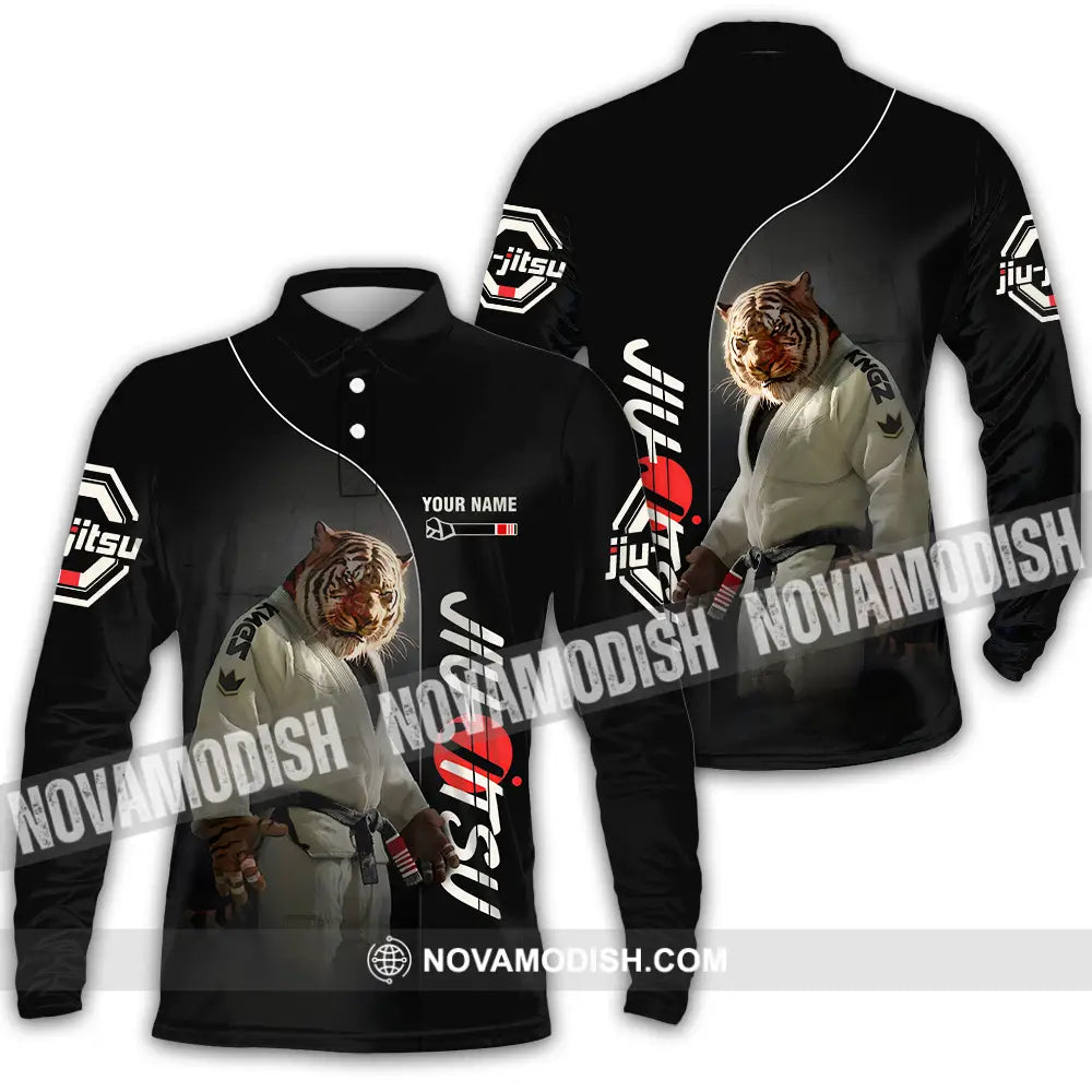 Unisex Shirt - Custom Name Tiger Jiu Jitsu Shirt Long Sleeve Polo / S T-shirt