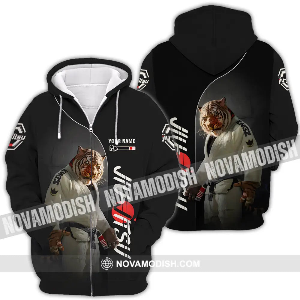 Unisex Shirt - Custom Name Tiger Jiu Jitsu Shirt Zipper Hoodie / S T-shirt