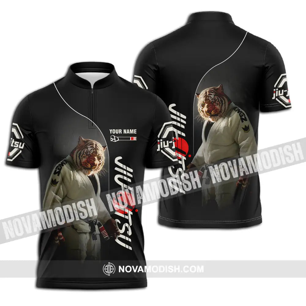 Unisex Shirt - Custom Name Tiger Jiu Jitsu Shirt Zipper Polo Shirt / S T-shirt