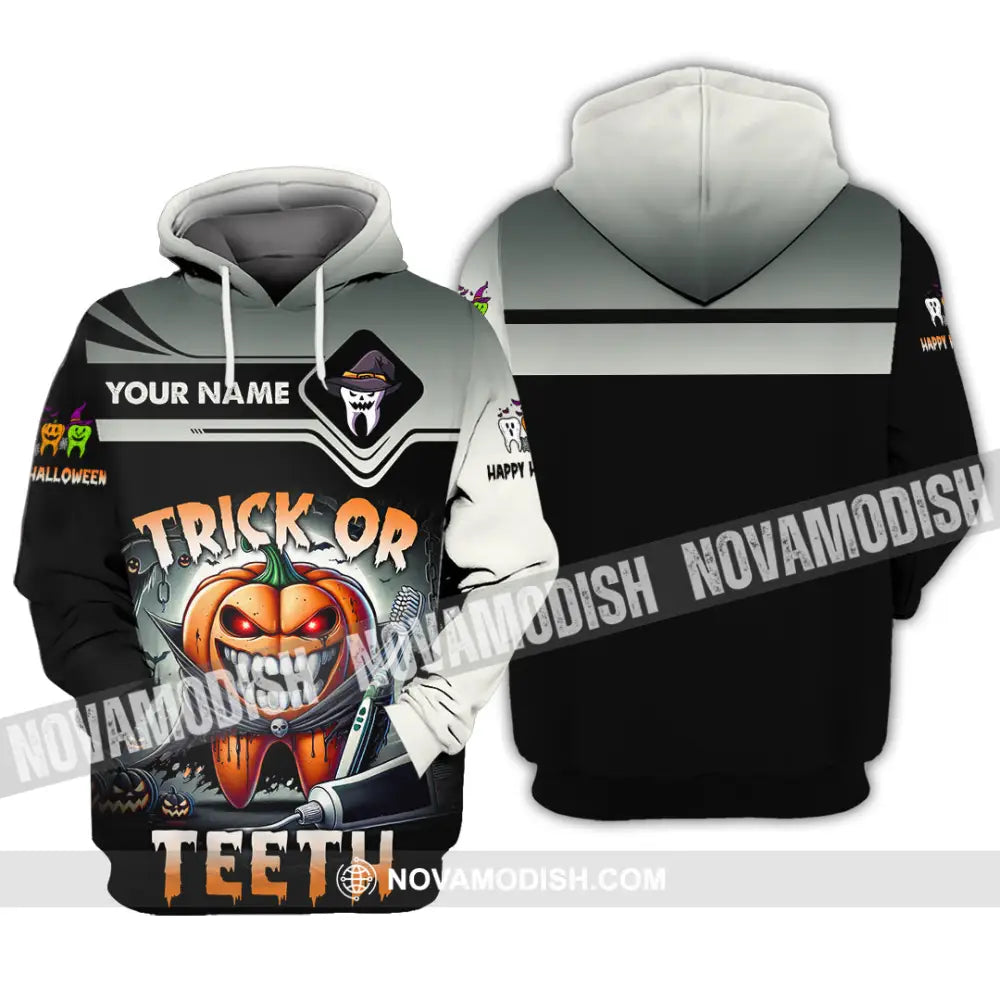 Unisex Shirt Custom Name Trick Or Teeth Halloween Polo Long Sleeve Gift Hoodie / S T-Shirt