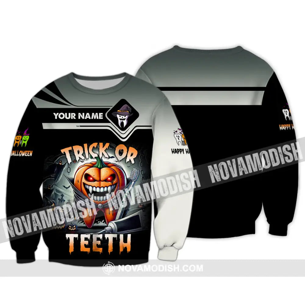 Unisex Shirt Custom Name Trick Or Teeth Halloween Polo Long Sleeve Gift / S T-Shirt