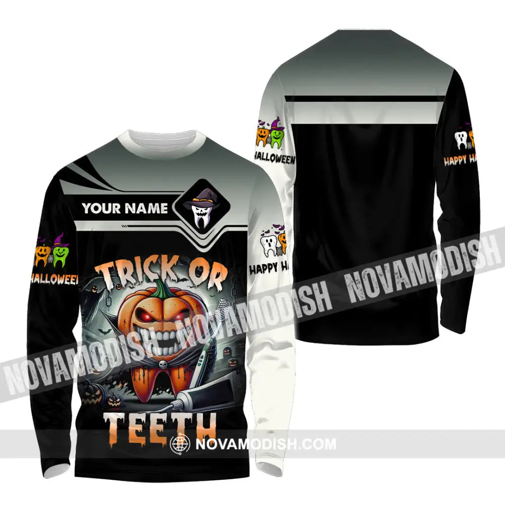 Unisex Shirt Custom Name Trick Or Teeth Halloween Polo Long Sleeve Gift / S T-Shirt