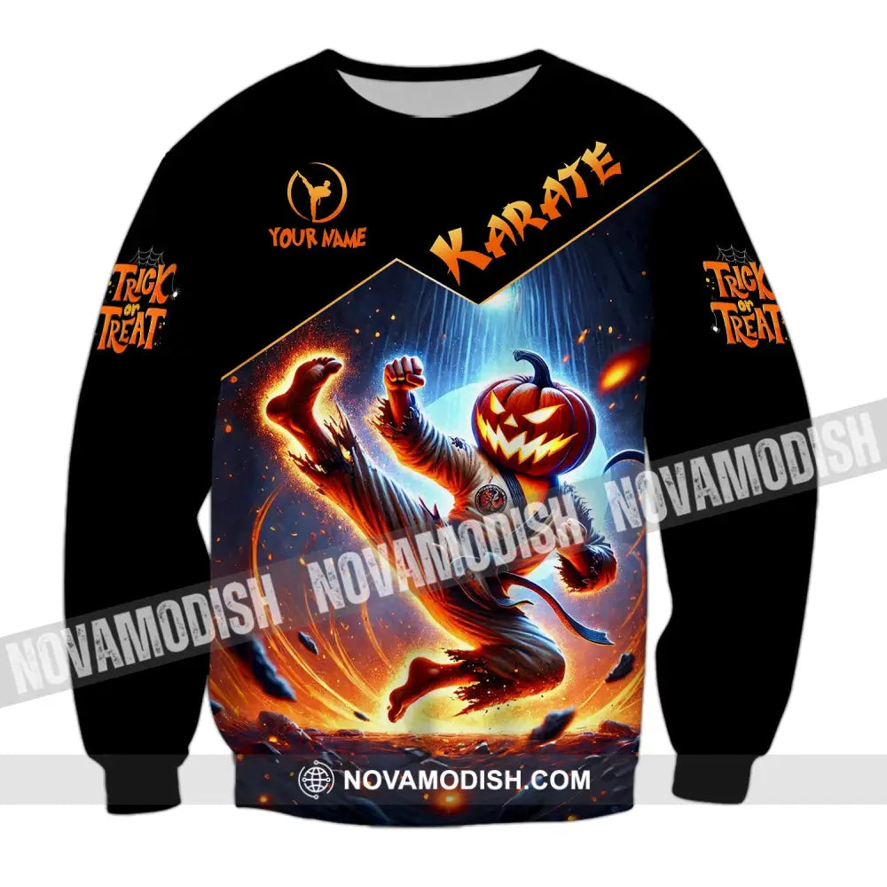 Unisex Shirt - Custom Name Trick Or Treat Karate Long Sleeve / S T-Shirt