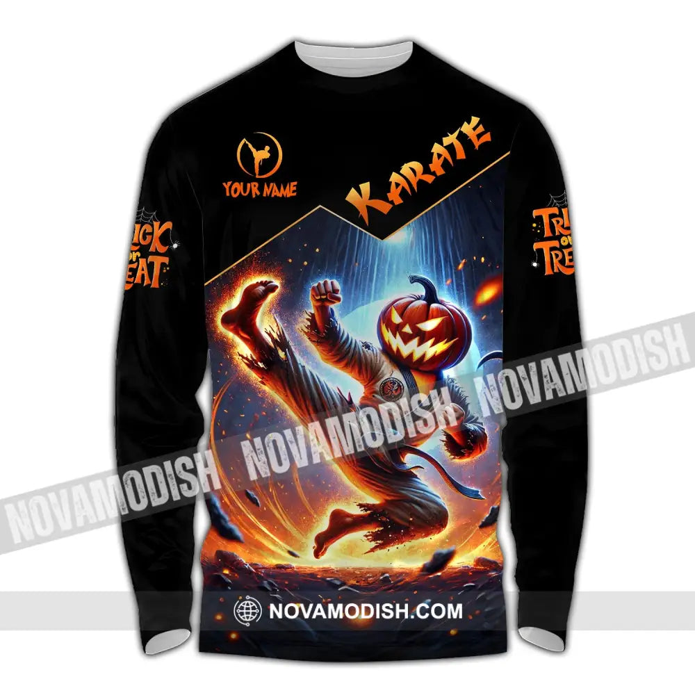 Unisex Shirt - Custom Name Trick Or Treat Karate Long Sleeve / S T-Shirt