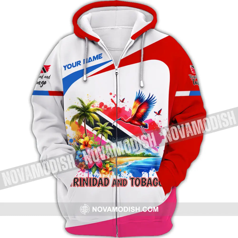 Unisex Shirt Custom Name Trinidad And Tobago Lover Polo Long Sleeve Zipper Hoodie / S T-Shirt