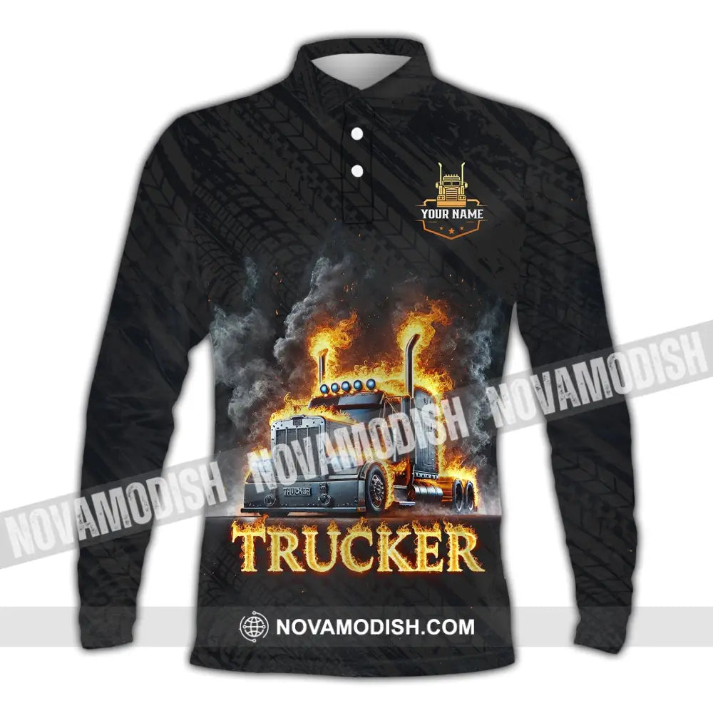 Unisex Shirt Custom Name Trucker Driver T-Shirt Long Sleeve Polo / S T-Shirt