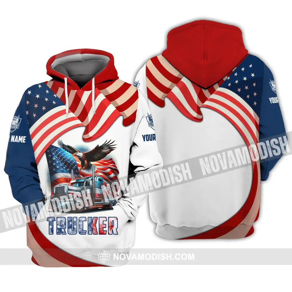 Unisex Shirt Custom Name Trucker T-Shirt Usa Flag Hoodie / S