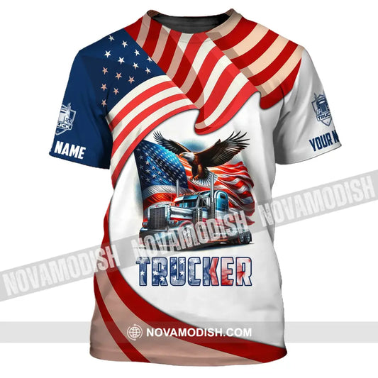 Unisex Shirt Custom Name Trucker T-Shirt Usa Flag / S