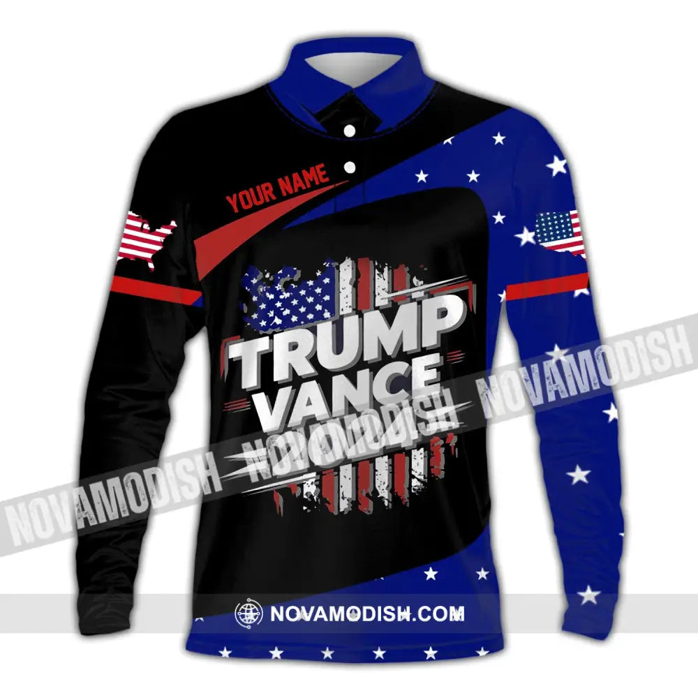 Unisex Shirt Custom Name Trump Vance 2024 For President T-Shirt Long Sleeve Polo / S T-Shirt