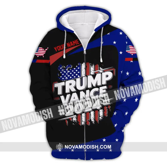 Unisex Shirt Custom Name Trump Vance 2024 For President T-Shirt Zipper Hoodie / S T-Shirt