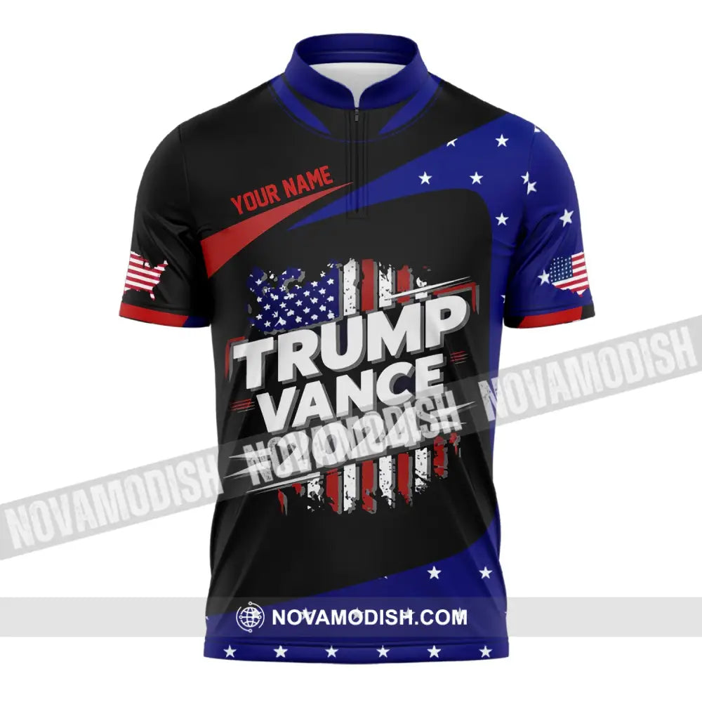 Unisex Shirt Custom Name Trump Vance 2024 For President T-Shirt Zipper Polo / S T-Shirt