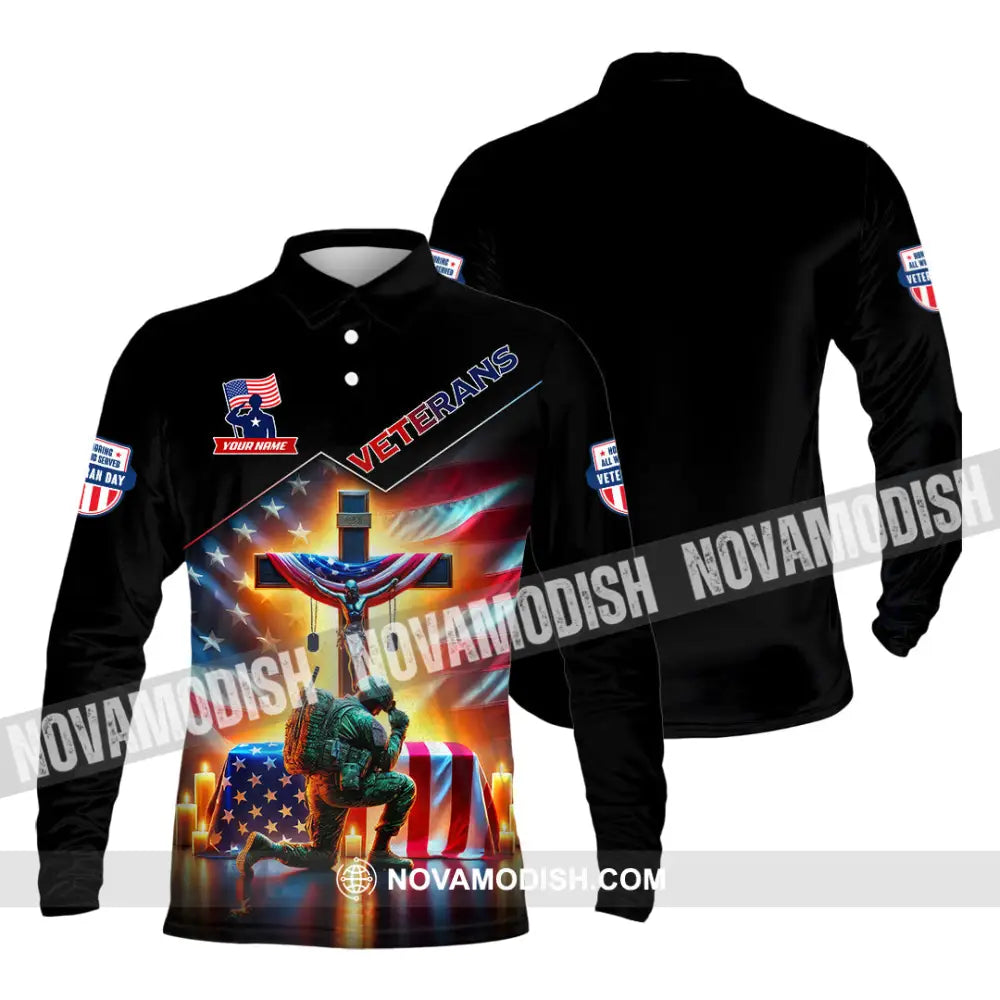 Unisex Shirt Custom Name U.s Veteran Hoodie Polo Long Sleeve Us Memorial / S T-Shirt