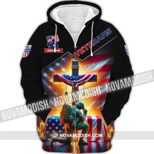 Unisex Shirt Custom Name U.s Veteran Hoodie Polo Long Sleeve Us Memorial Zipper / S T-Shirt