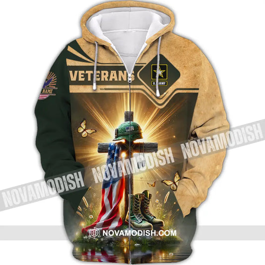 Unisex Shirt Custom Name U.s Veteran Hoodie Polo Long Sleeve Us Memorial Zipper / S T-Shirt