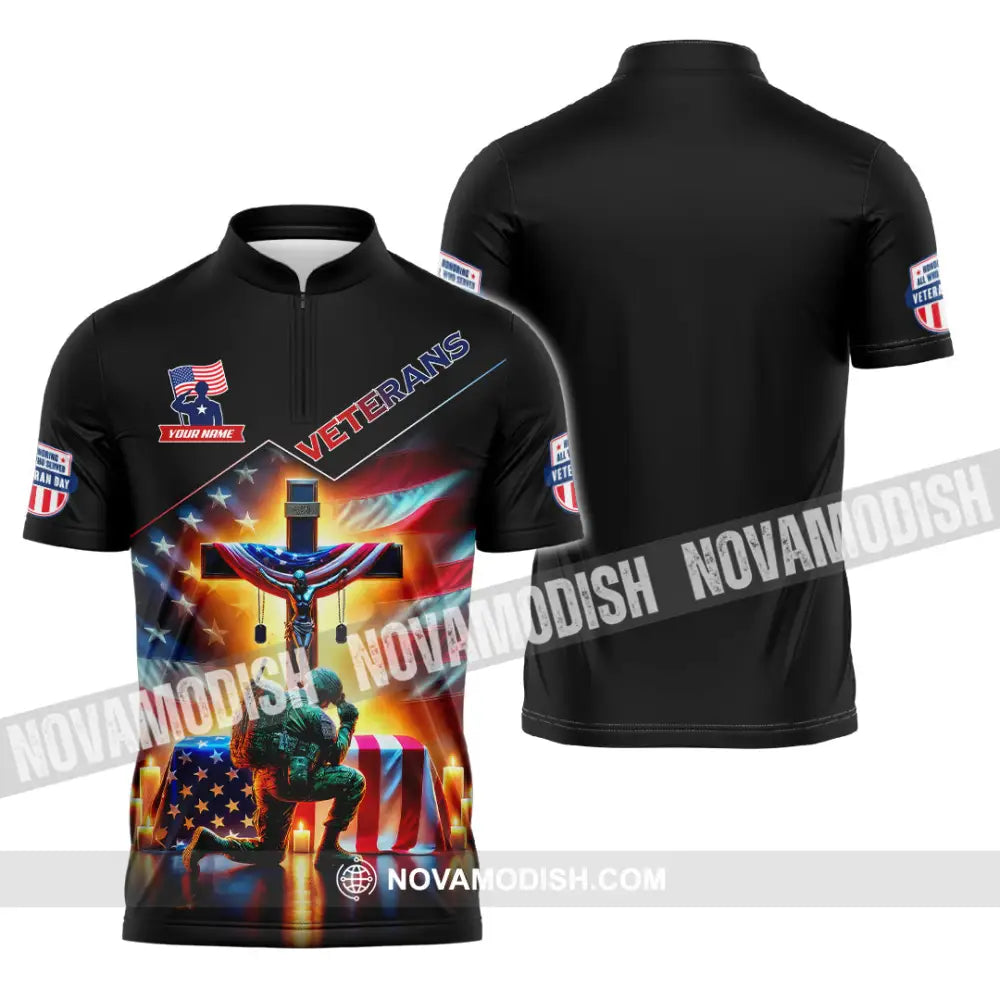 Unisex Shirt Custom Name U.s Veteran Hoodie Polo Long Sleeve Us Memorial Zipper / S T-Shirt