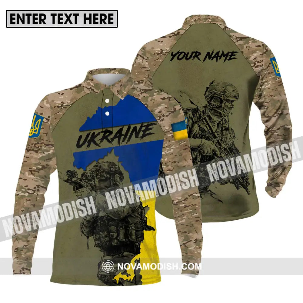 Unisex Shirt - Custom Name Ukraina Army Shirt Long Sleeve Polo / S T-shirt