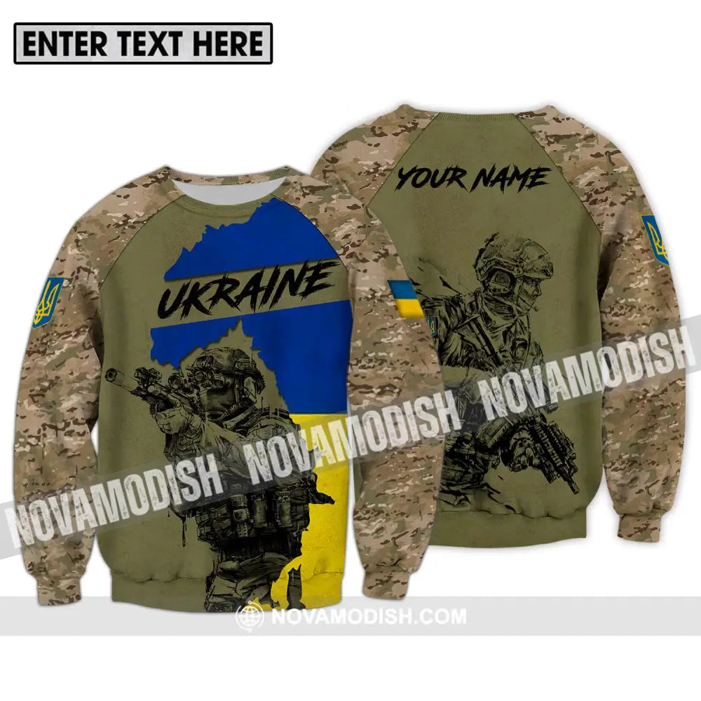 Unisex Shirt - Custom Name Ukraina Army Shirt Long Sleeve / S T-shirt