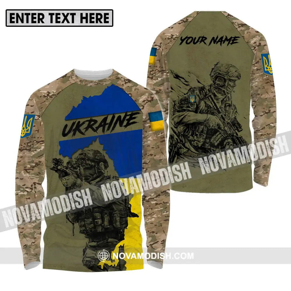 Unisex Shirt - Custom Name Ukraina Army Shirt Long Sleeve Shirt / S T-shirt