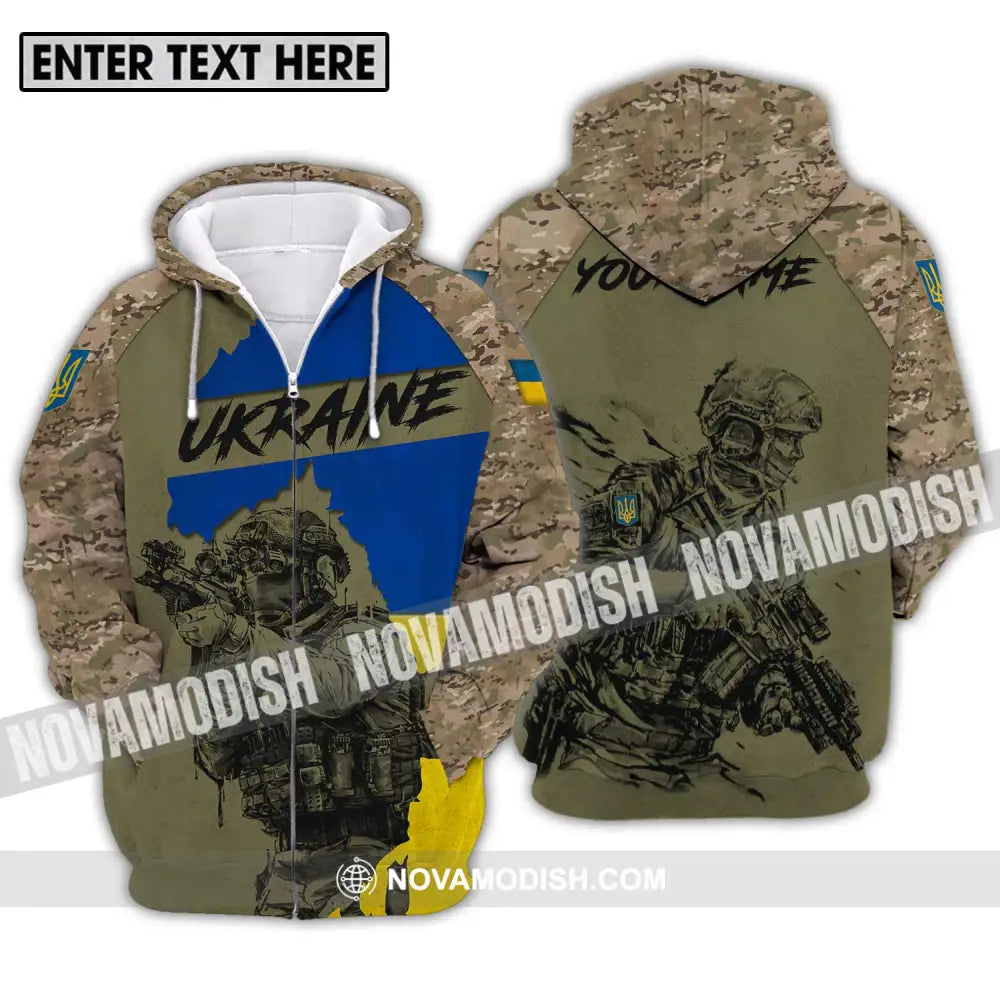 Unisex Shirt - Custom Name Ukraina Army Shirt Zipper Hoodie / S T-shirt