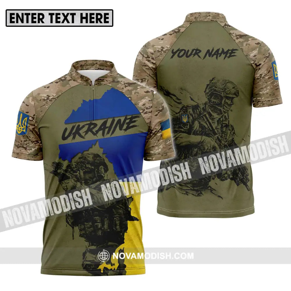 Unisex Shirt - Custom Name Ukraina Army Shirt Zipper Polo Shirt / S T-shirt