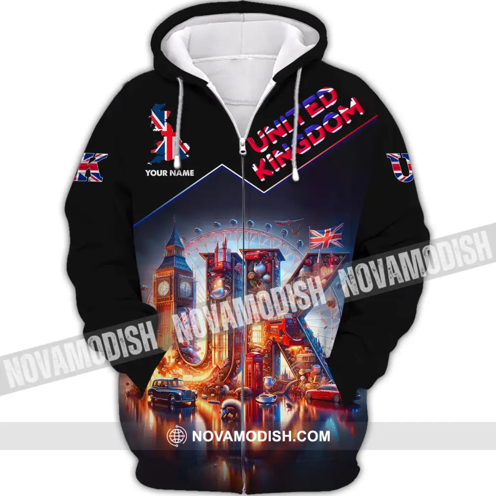 Unisex Shirt Custom Name United Kingdom Pride Uk English Gift Zipper Hoodie / S T-Shirt