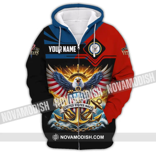 Unisex Shirt Custom Name Us Navy Veteran Polo Long Sleeve T-Shirt Zipper Hoodie / S T-Shirt