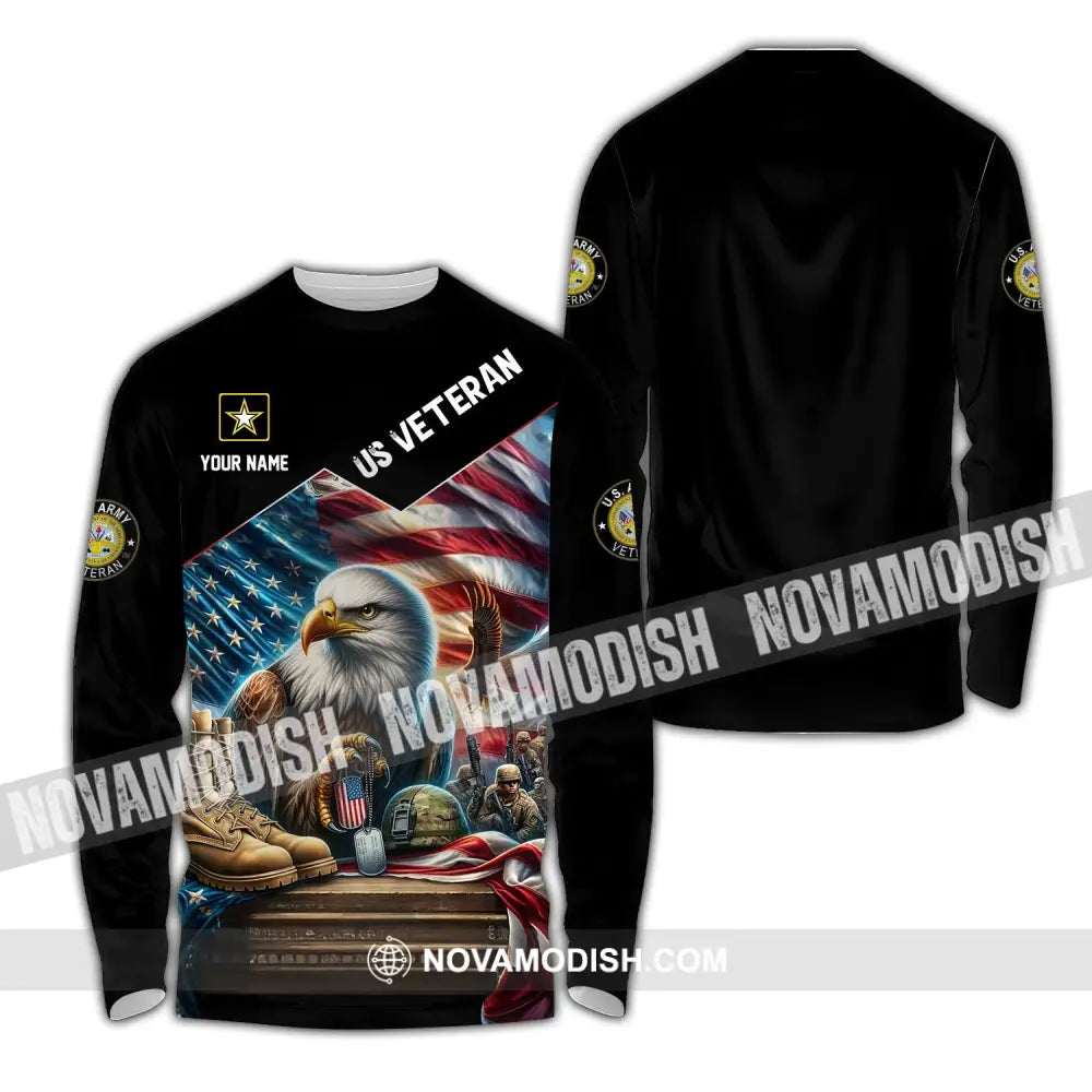 Unisex Shirt - Custom Name Us Veteran Long Sleeve / S T-Shirt