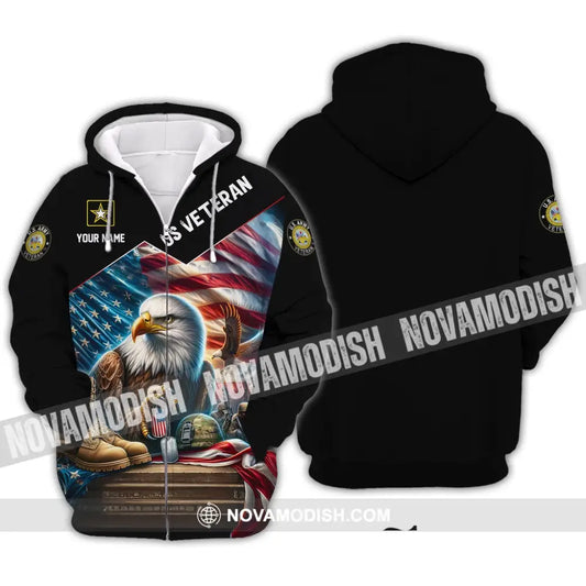 Unisex Shirt - Custom Name Us Veteran Zipper Hoodie / S T-Shirt