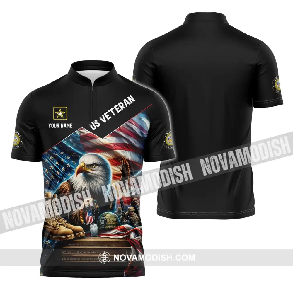 Unisex Shirt - Custom Name Us Veteran Zipper Polo / S T-Shirt